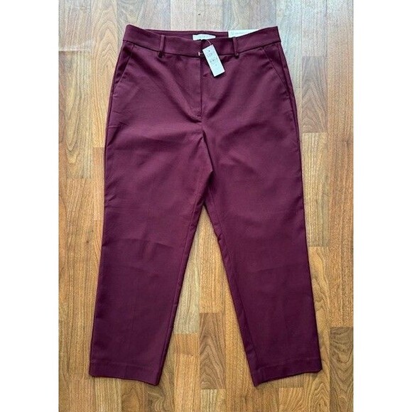 Ann Taylor LOFT Womens The Perfect Straight Pants Burgundy Wine Sz 12 Chino NWT - Picture 1 of 13